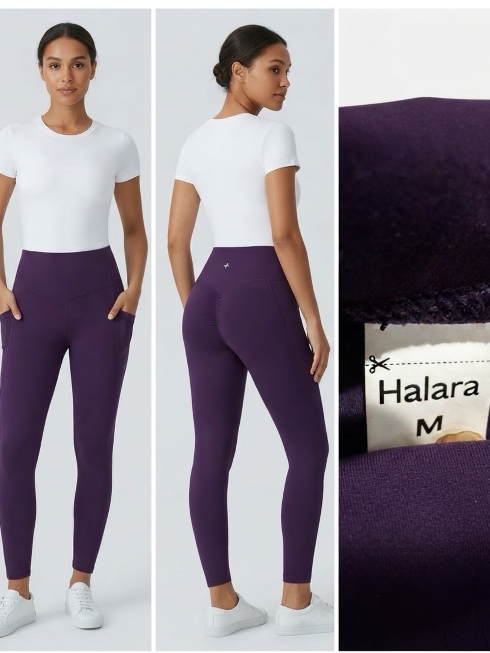 HALARA Deep Plum High-Rise Scrunch Leggings with Side Pockets